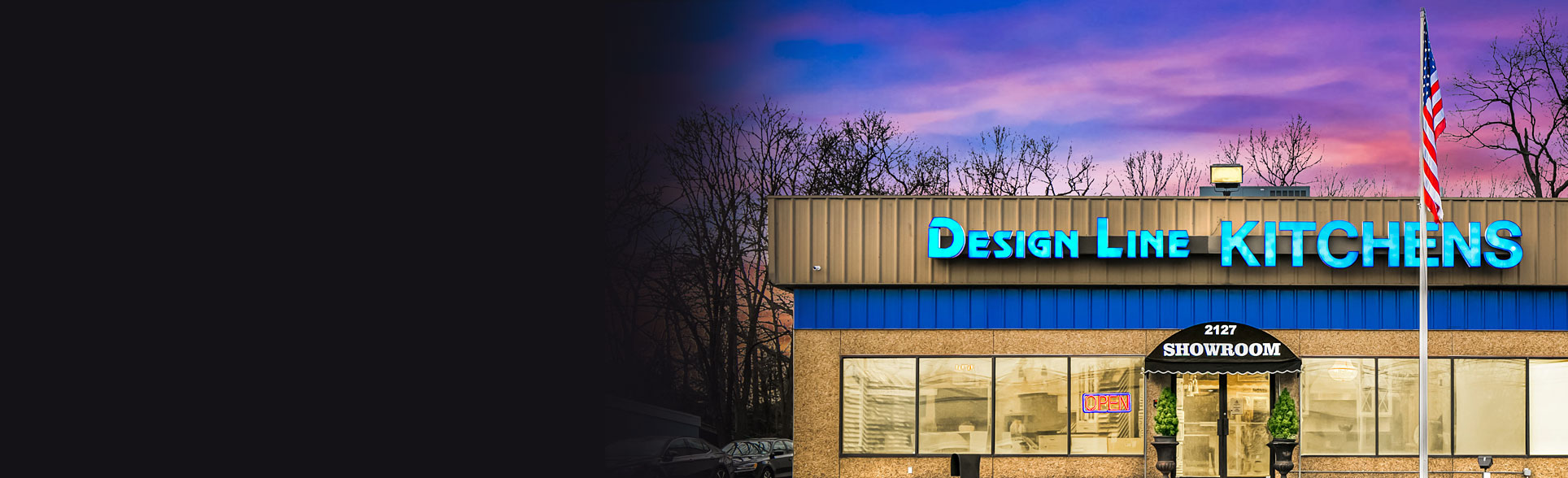 Design Line Kitchens storefront at dusk, Sea Girt NJ